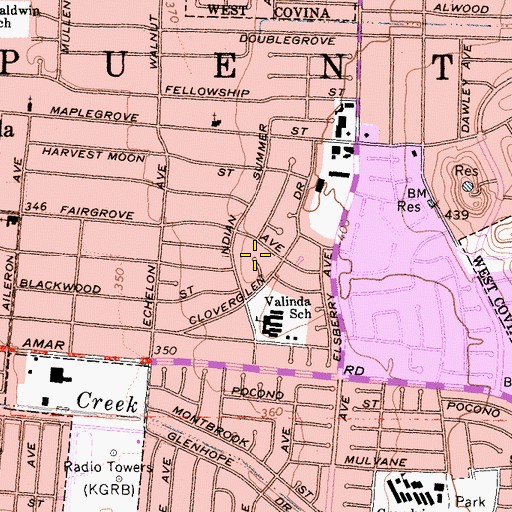 Topographic Map of Valinda Census Designated Place, CA