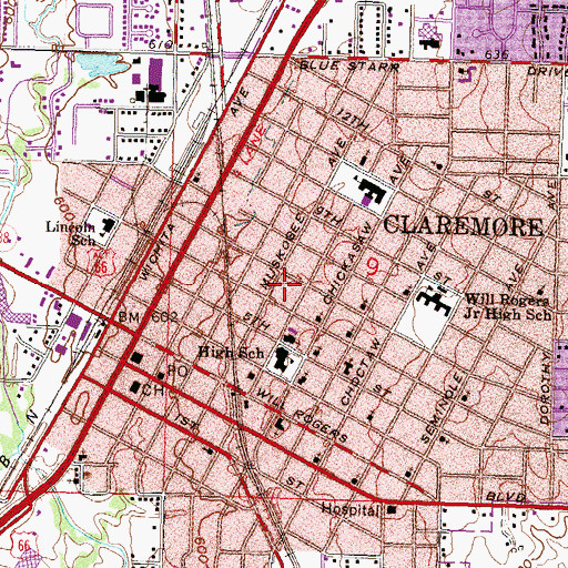 Topographic Map of City of Claremore, OK