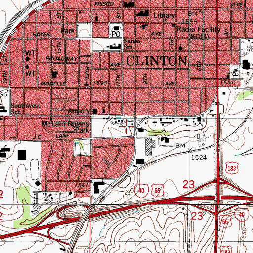Topographic Map of City of Clinton, OK