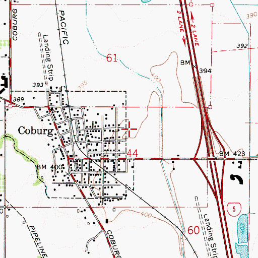 Topographic Map of City of Coburg, OR