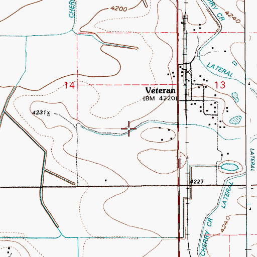 Topographic Map of Veteran Census Designated Place, WY