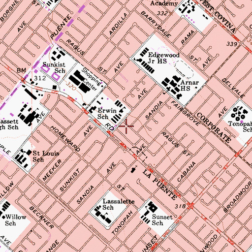 Topographic Map of West Puente Valley Census Designated Place, CA