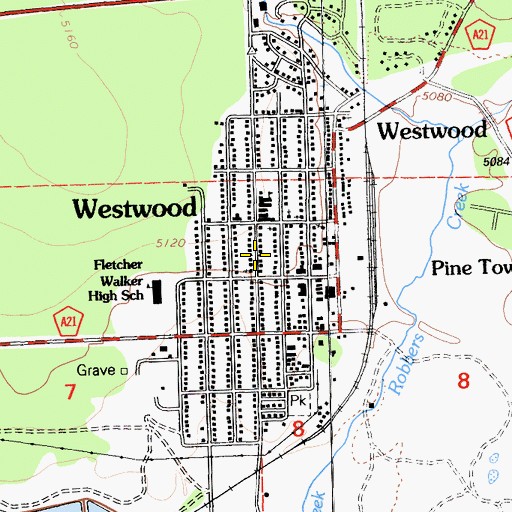 Topographic Map of Westwood Census Designated Place, CA