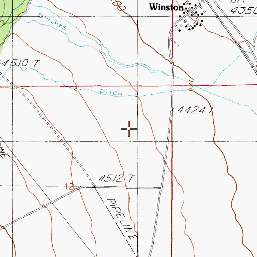 Topographic Map of Winston Census Designated Place, MT