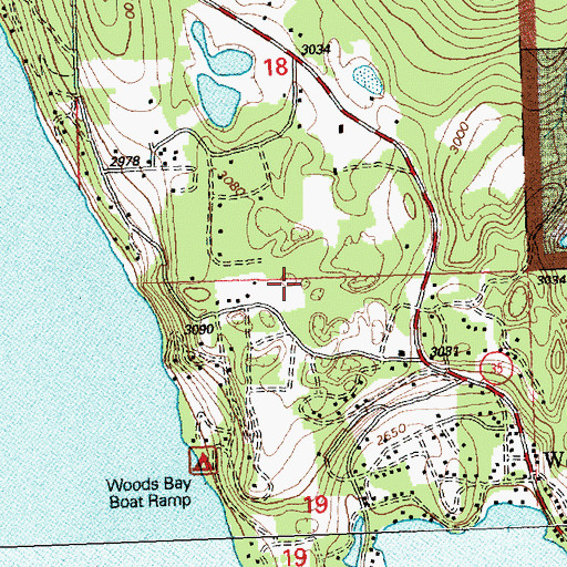 Topographic Map of Woods Bay Census Designated Place, MT
