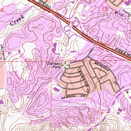 Topographic Map of Costeau Park, CA