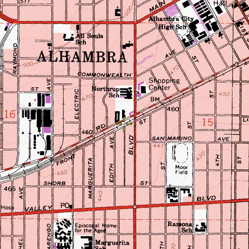 Topographic Map of City of Alhambra, CA