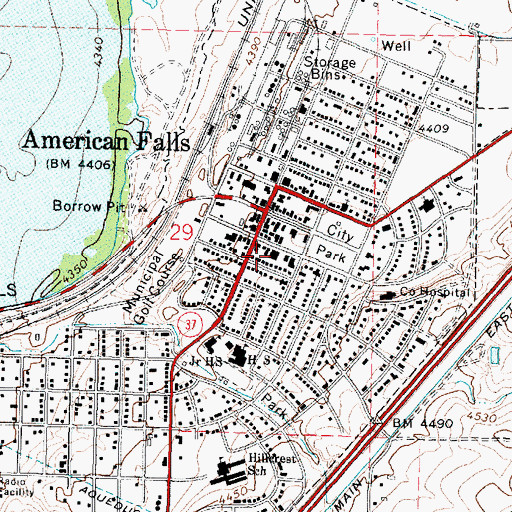 Topographic Map of City of American Falls, ID
