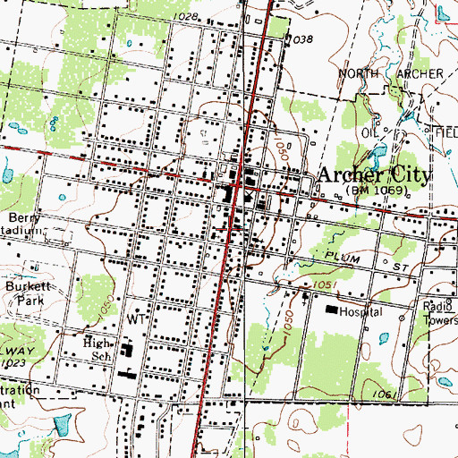Topographic Map of City of Archer City, TX