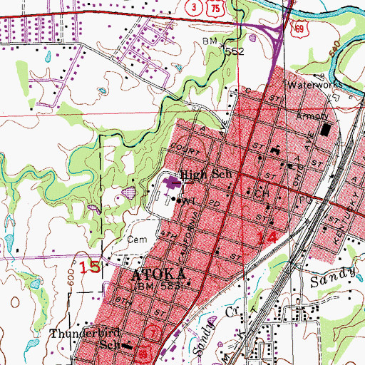 Topographic Map of City of Atoka, OK