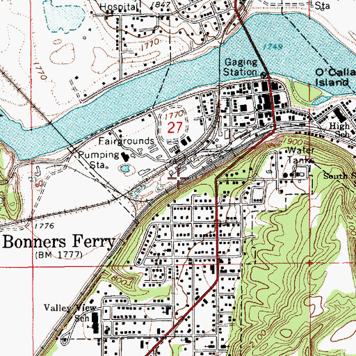 Topographic Map of City of Bonners Ferry, ID