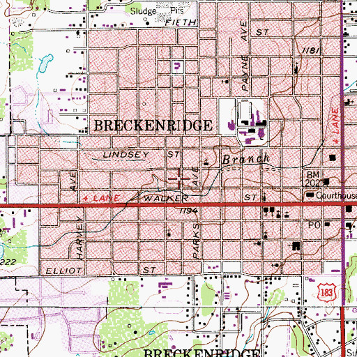 Topographic Map of City of Breckenridge, TX