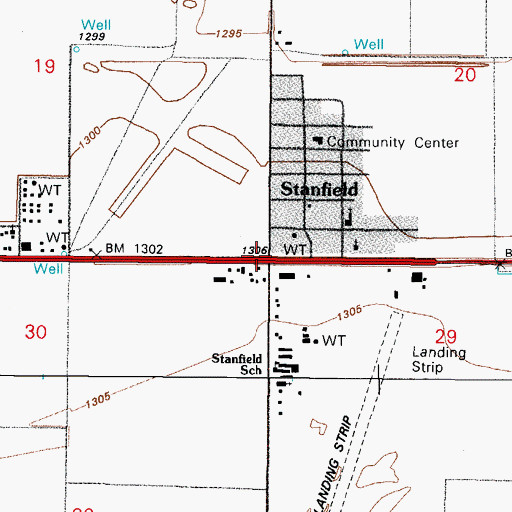 Topographic Map of Stanfield Census Designated Place, AZ