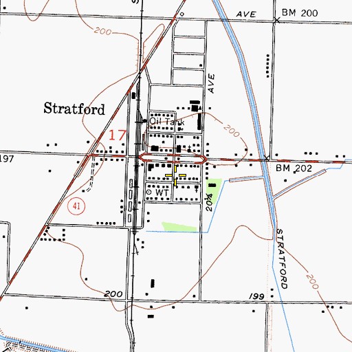 Topographic Map of Stratford Census Designated Place, CA