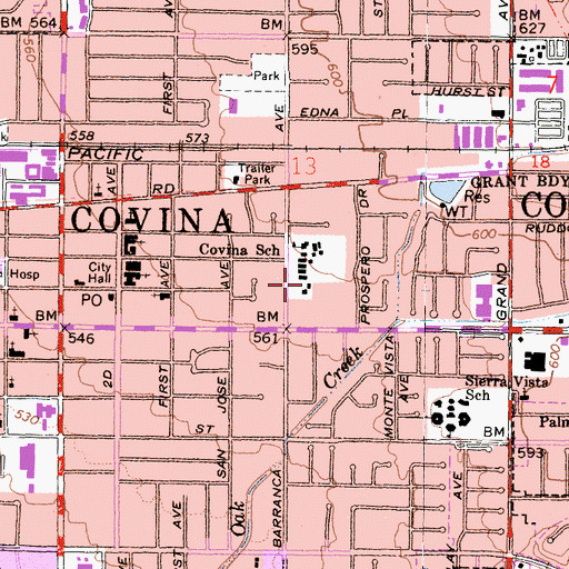 Topographic Map of Covina Elementary School, CA