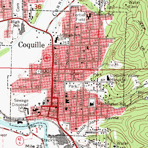 Topographic Map of City of Coquille, OR