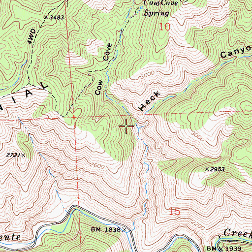 Topographic Map of Cow Cove, CA