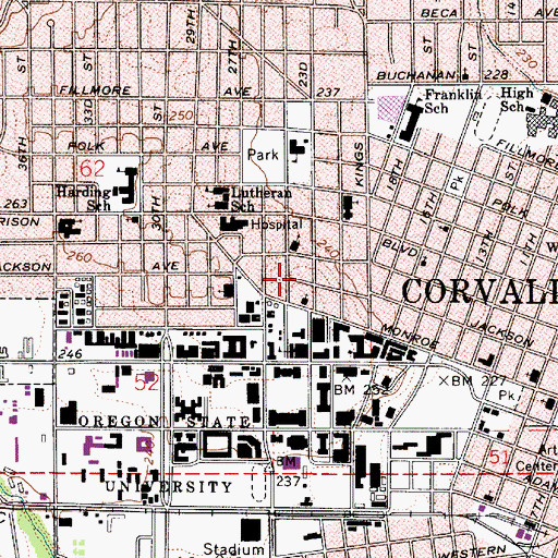 Topographic Map of City of Corvallis, OR