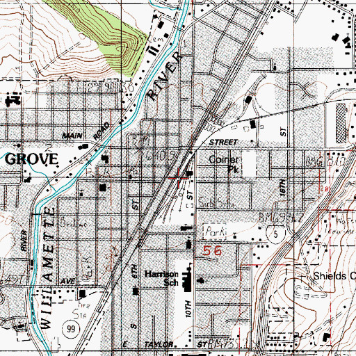 Topographic Map of City of Cottage Grove, OR
