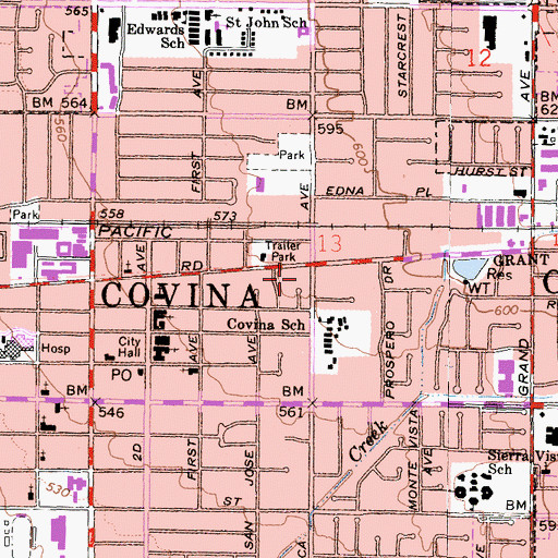 Topographic Map of City of Covina, CA