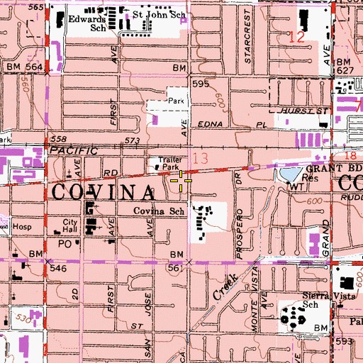 Topographic Map of City of Covina, CA