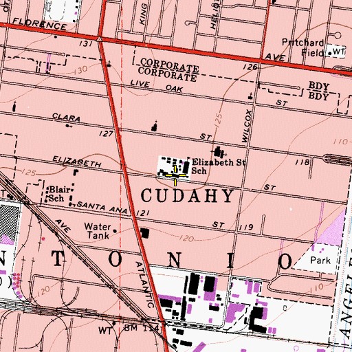 Topographic Map of City of Cudahy, CA
