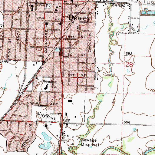 Topographic Map of City of Dewey, OK