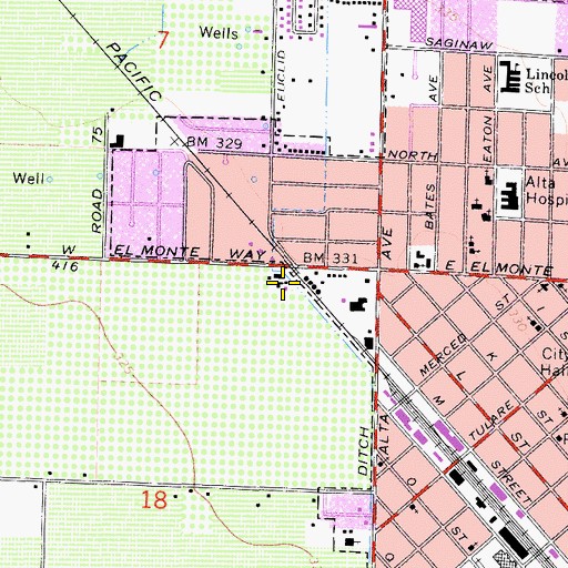 Topographic Map of City of Dinuba, CA