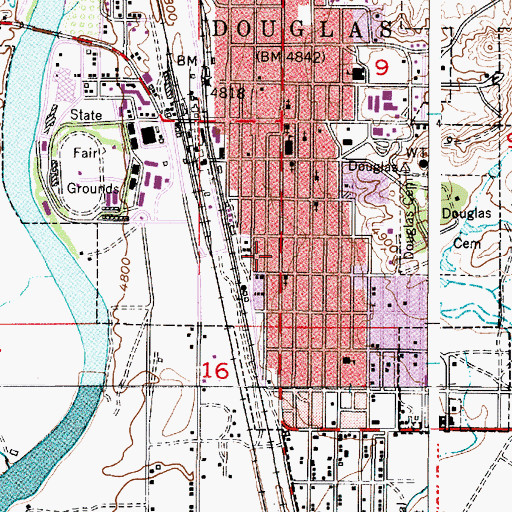 Topographic Map of City of Douglas, WY
