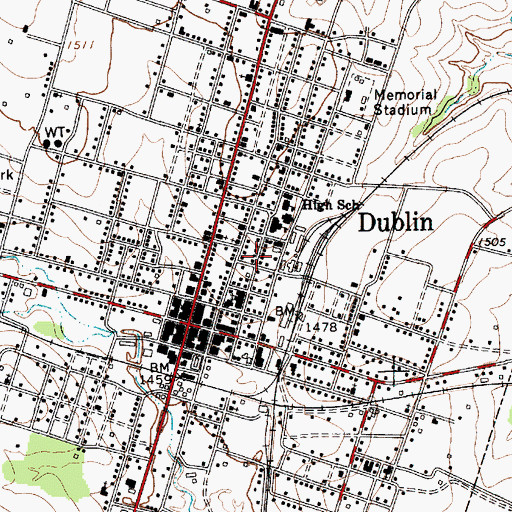 Topographic Map of City of Dublin, TX
