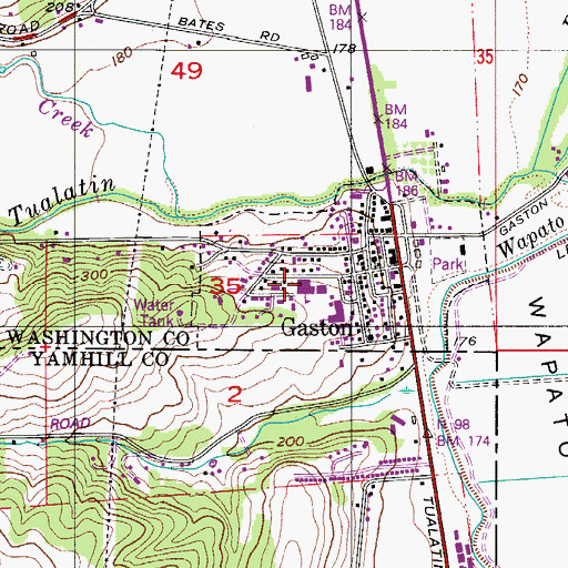 Topographic Map of City of Gaston, OR