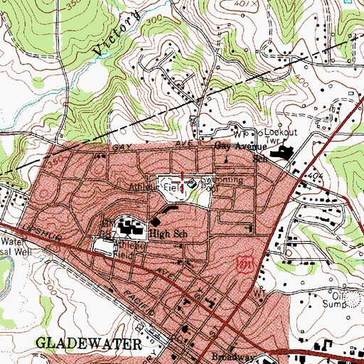 Topographic Map of City of Gladewater, TX