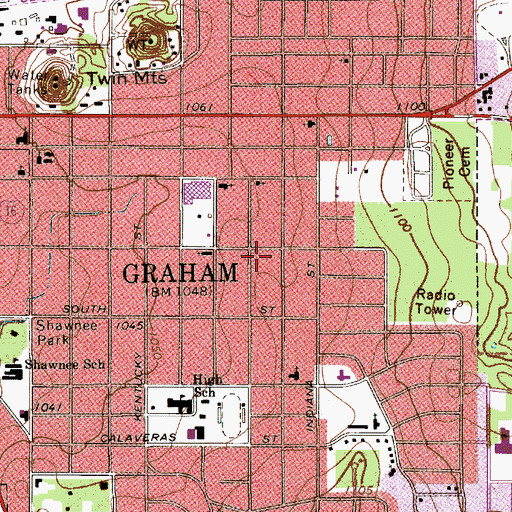 Topographic Map of City of Graham, TX