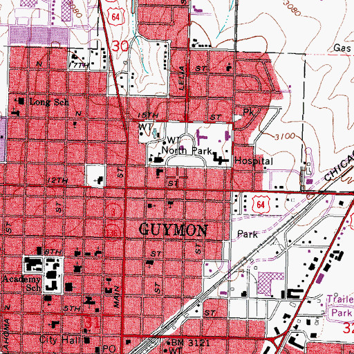 Topographic Map of City of Guymon, OK