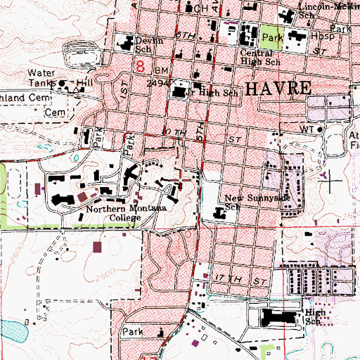 Topographic Map of City of Havre, MT
