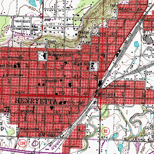 Topographic Map of City of Henryetta, OK