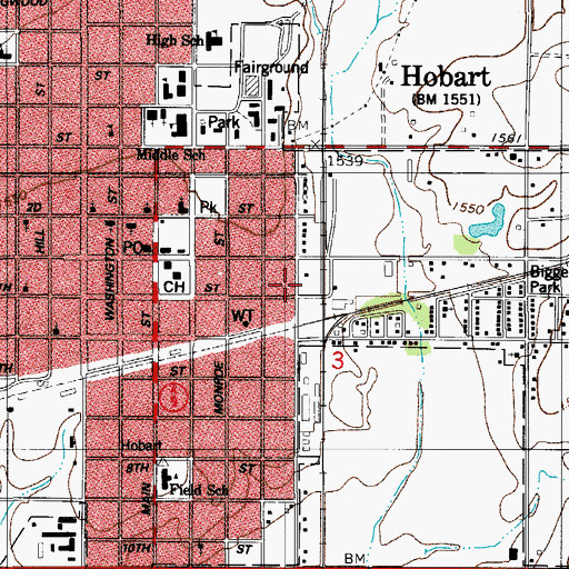 Topographic Map of City of Hobart, OK