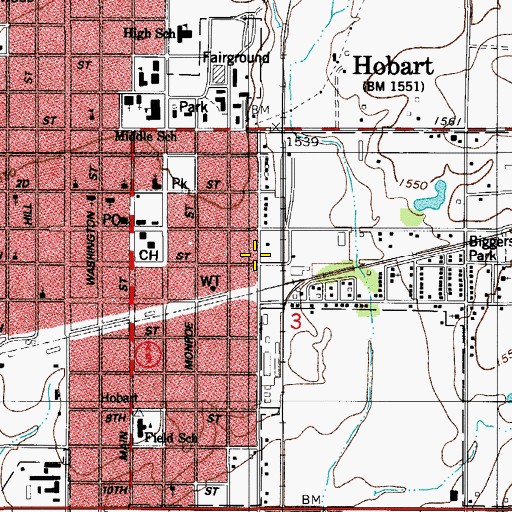Topographic Map of City of Hobart, OK