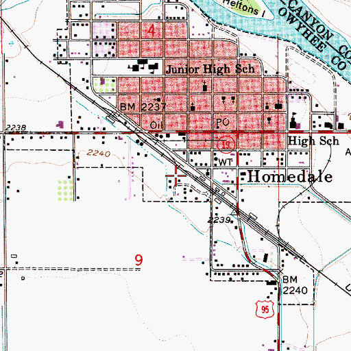 Topographic Map of City of Homedale, ID