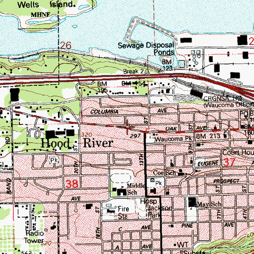 Topographic Map of City of Hood River, OR
