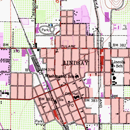 Topographic Map of City of Lindsay, CA