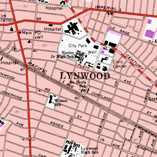 Topographic Map of City of Lynwood, CA