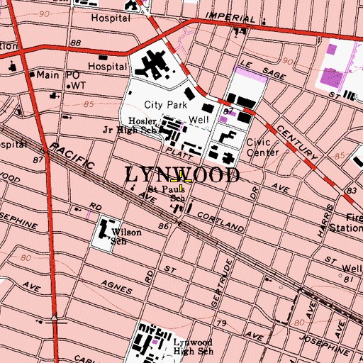 Topographic Map of City of Lynwood, CA