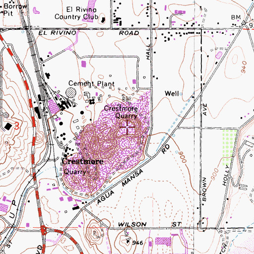 Topographic Map of Crestmore Quarry, CA