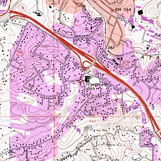 Topographic Map of Crestview Elementary School, CA