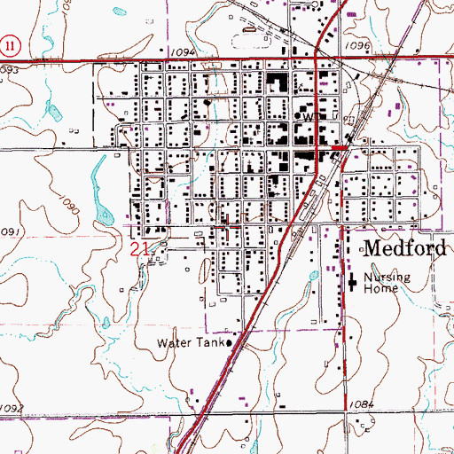 Topographic Map of City of Medford, OK