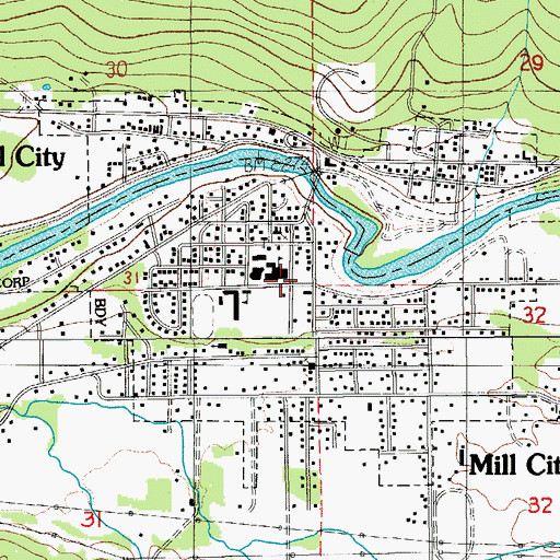 Topographic Map of City of Mill City, OR