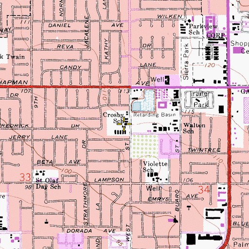 Topographic Map of Crosby Elementary School, CA