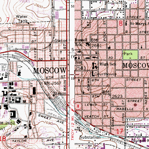 Topographic Map of City of Moscow, ID