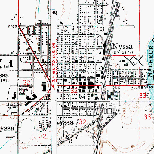Topographic Map of City of Nyssa, OR
